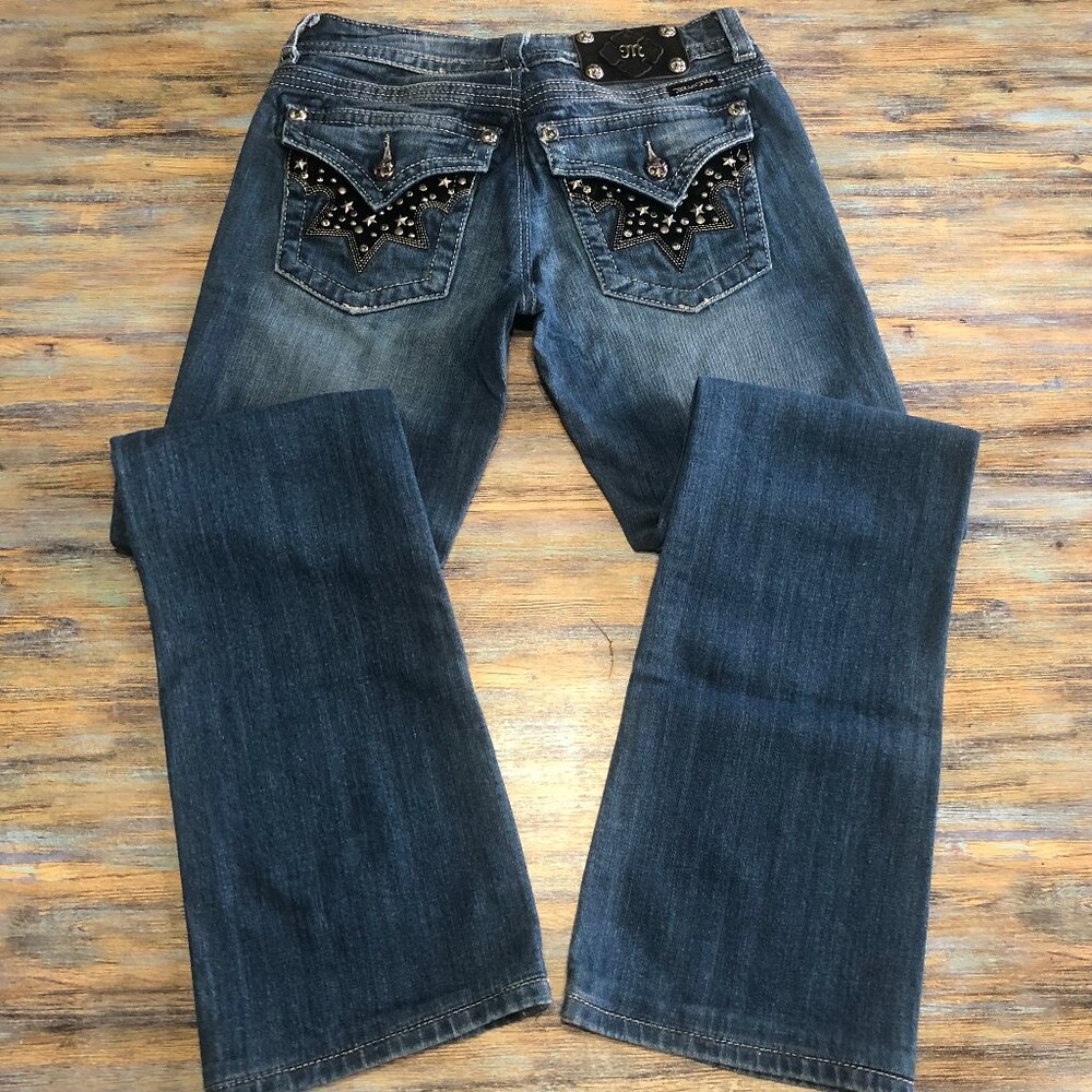 Miss Me Jeans Boot Cut Studded Rhinestone Embellished Blue Womens Size 28